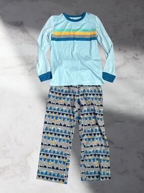 Eddie Bauer Light Blue Stripe Kids Pajama Set Size Small 7/8